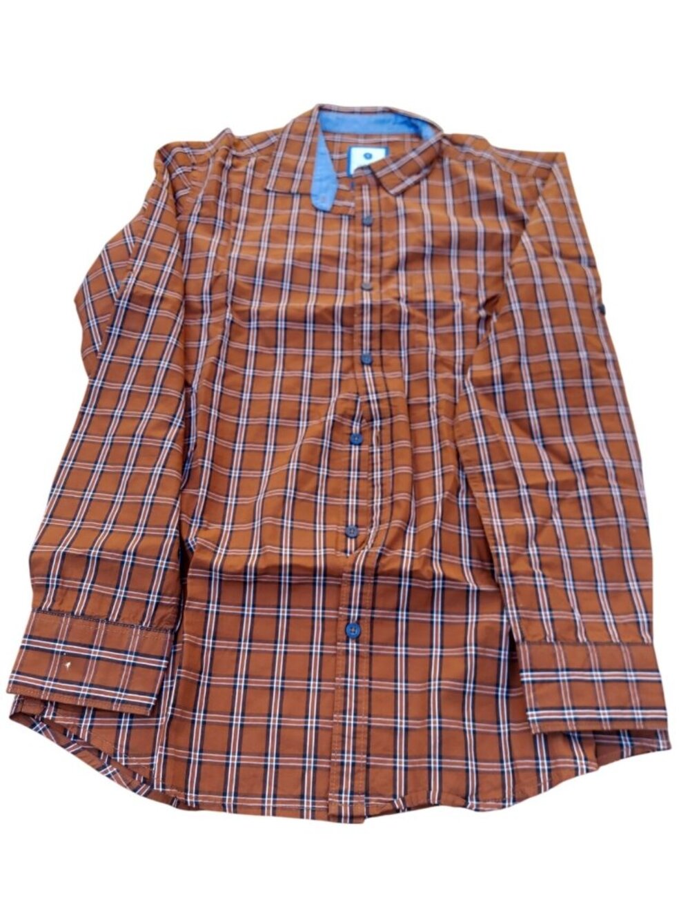 Symbol Mens Regular Fit Brown & White Plaid Cotton Long Sleeve Shirt M 1410